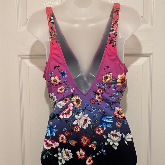 Johnny Was Pink Purple Blue Floral Wrap One-Piece Swimsuit.  New. - Picture 10 of 10